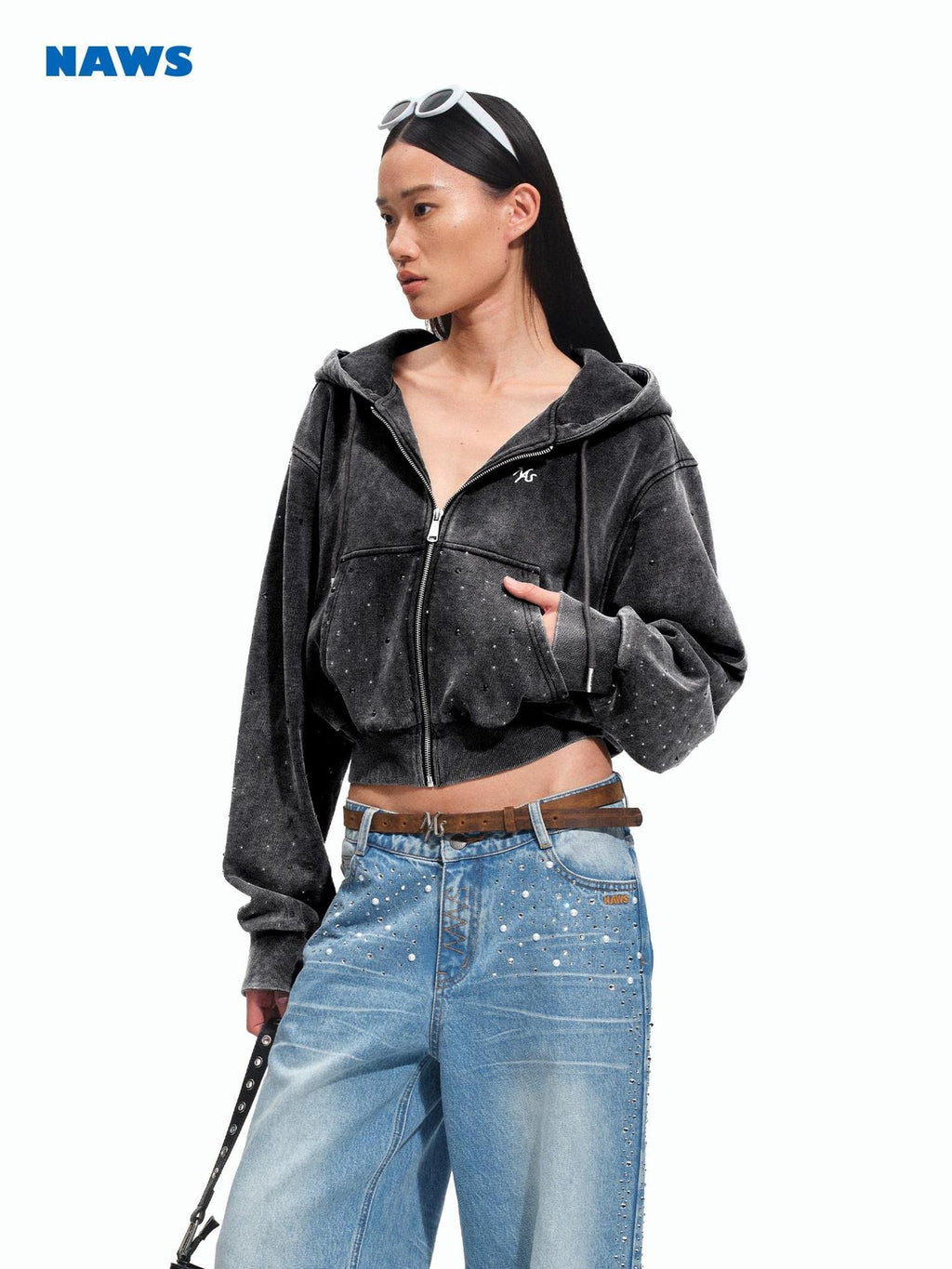 NAWSNOTAWEAR Breathable Durable Pure Cotton Cropped Zip Hooded Casual Women Letter Hoodie