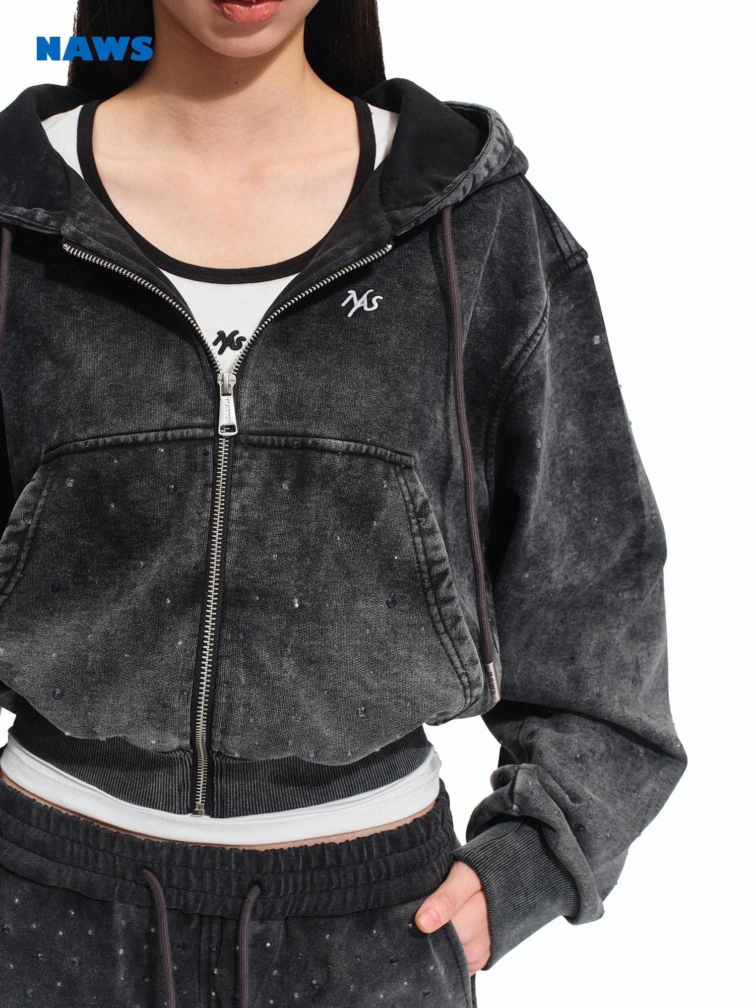 NAWSNOTAWEAR Breathable Durable Pure Cotton Cropped Zip Hooded Casual Women Letter Hoodie