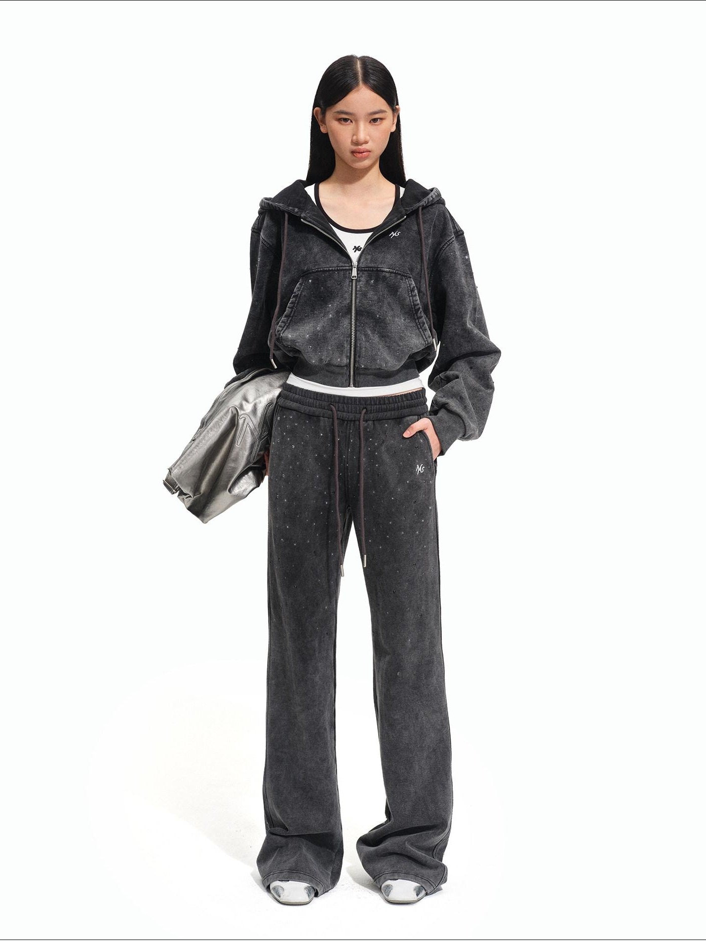 NAWSNOTAWEAR Breathable Durable Pure Cotton Cropped Zip Hooded Casual Women Letter Hoodie