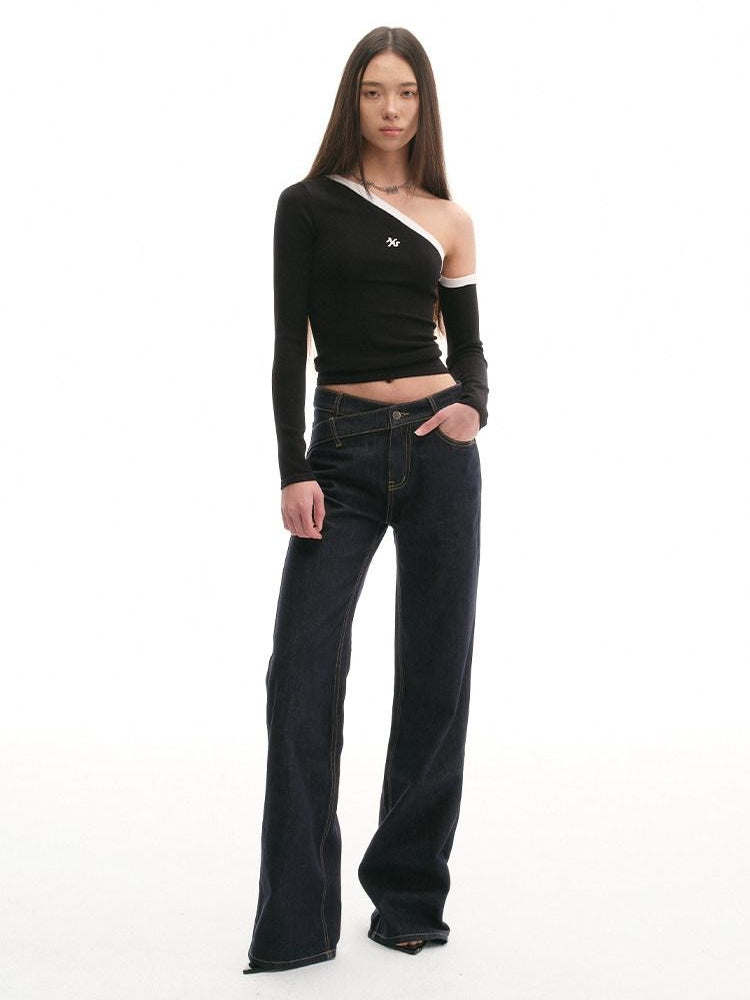 NAWSNOTAWEAR Breathable Slim Asymmetrical Neck Pullover Female Nylon Long Sleeve T-Shirts