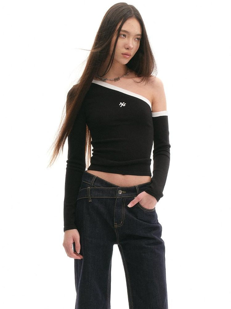 NAWSNOTAWEAR Breathable Slim Asymmetrical Neck Pullover Female Nylon Long Sleeve T-Shirts