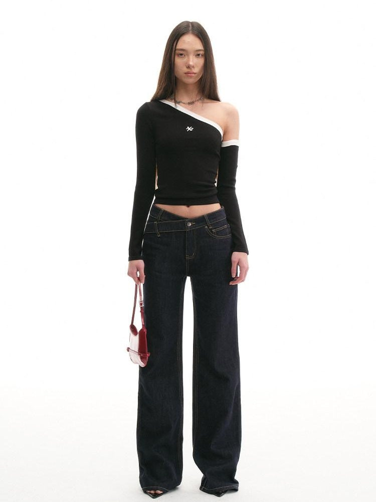 NAWSNOTAWEAR Breathable Slim Asymmetrical Neck Pullover Female Nylon Long Sleeve T-Shirts