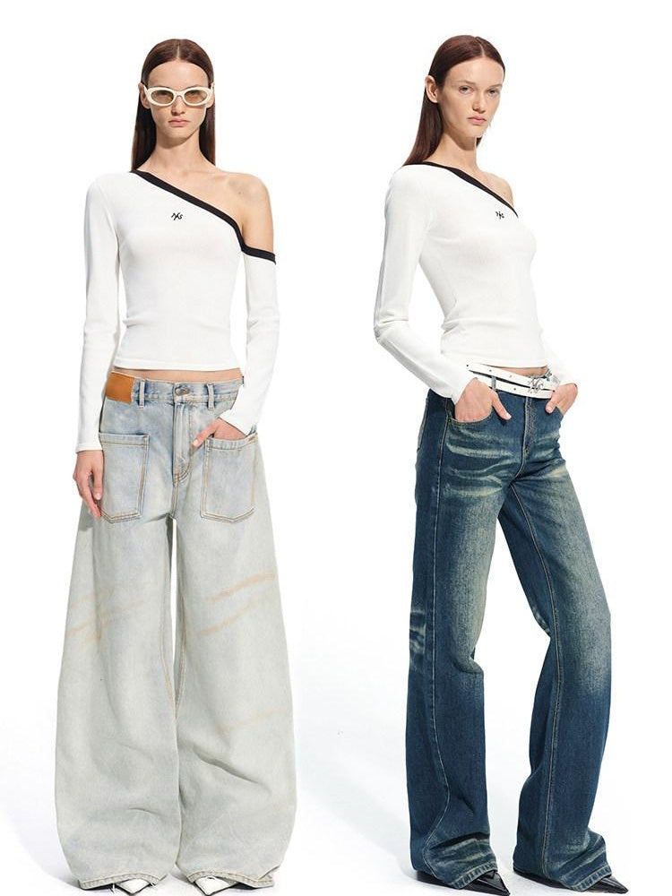 NAWSNOTAWEAR Breathable Slim Asymmetrical Neck Pullover Female Nylon Long Sleeve T-Shirts