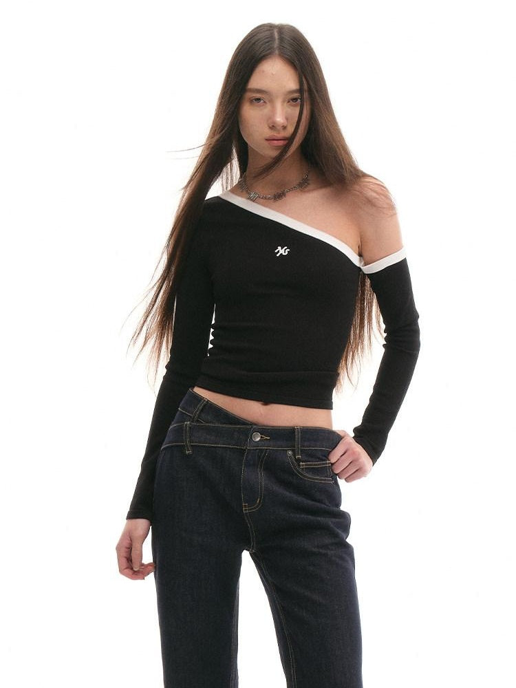 NAWSNOTAWEAR Breathable Slim Asymmetrical Neck Pullover Female Nylon Long Sleeve T-Shirts