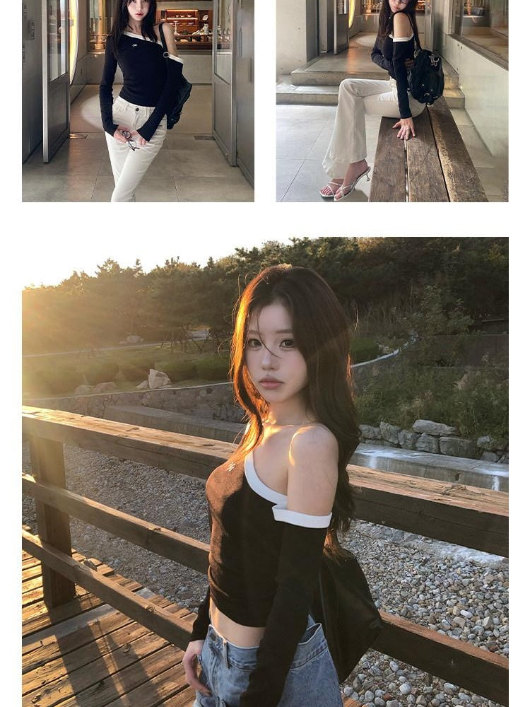 NAWSNOTAWEAR Breathable Slim Asymmetrical Neck Pullover Female Nylon Long Sleeve T-Shirts
