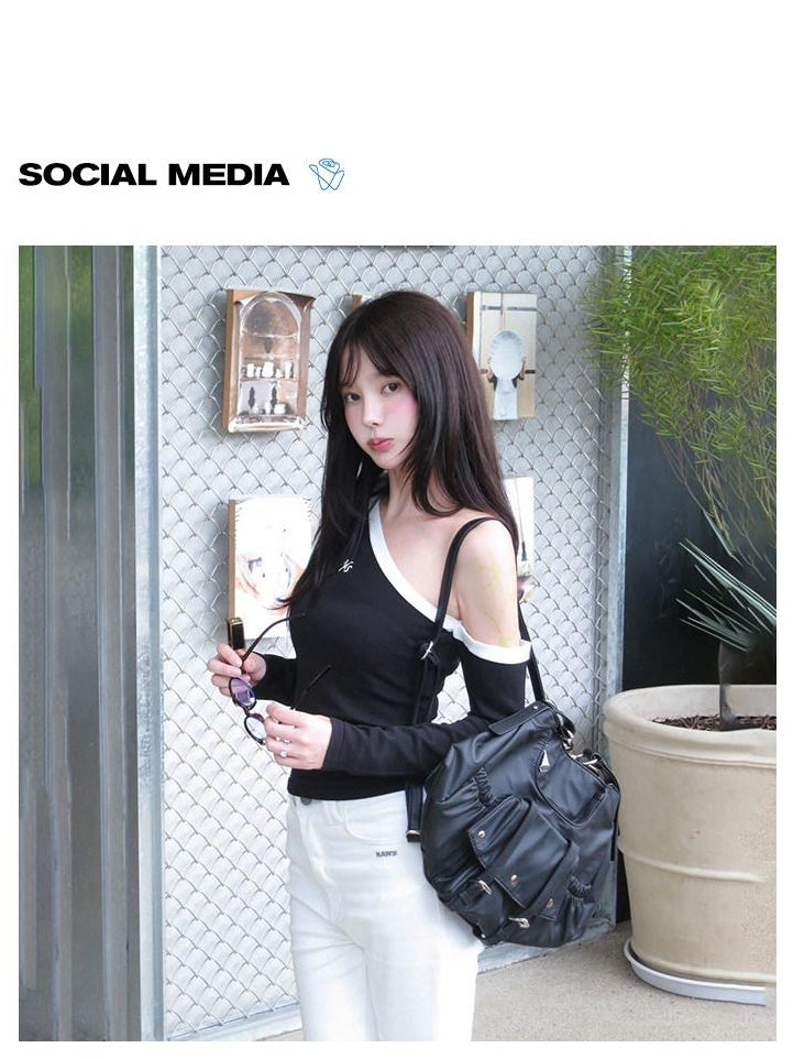 NAWSNOTAWEAR Breathable Slim Asymmetrical Neck Pullover Female Nylon Long Sleeve T-Shirts