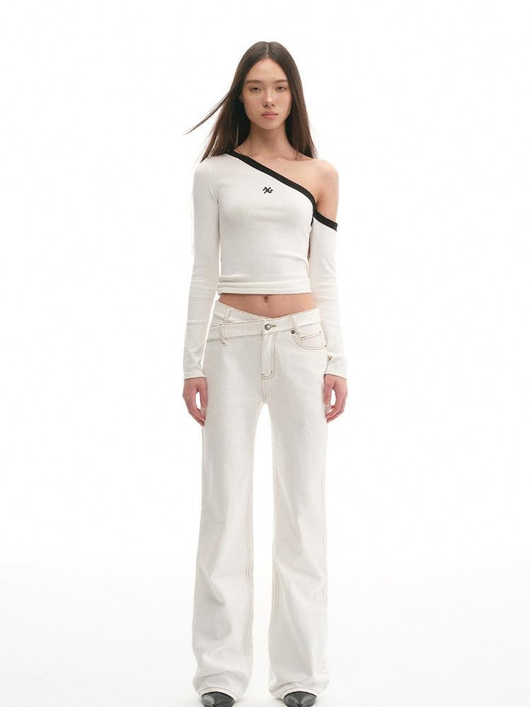 NAWSNOTAWEAR Breathable Slim Asymmetrical Neck Pullover Female Nylon Long Sleeve T-Shirts