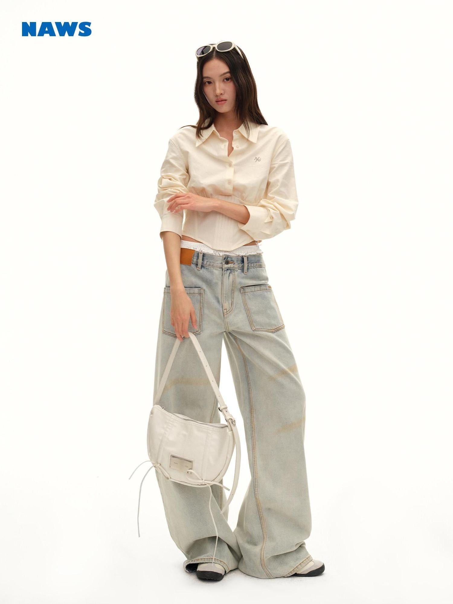NAWSNOTAWEAR Breathable Sun Protection Tencel Blend Fitted Collar Cropped Women Cream Shirts