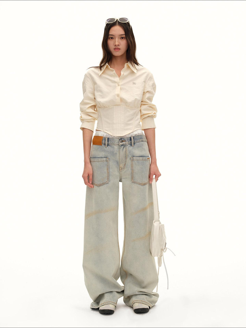NAWSNOTAWEAR Breathable Sun Protection Tencel Blend Fitted Collar Cropped Women Cream Shirts