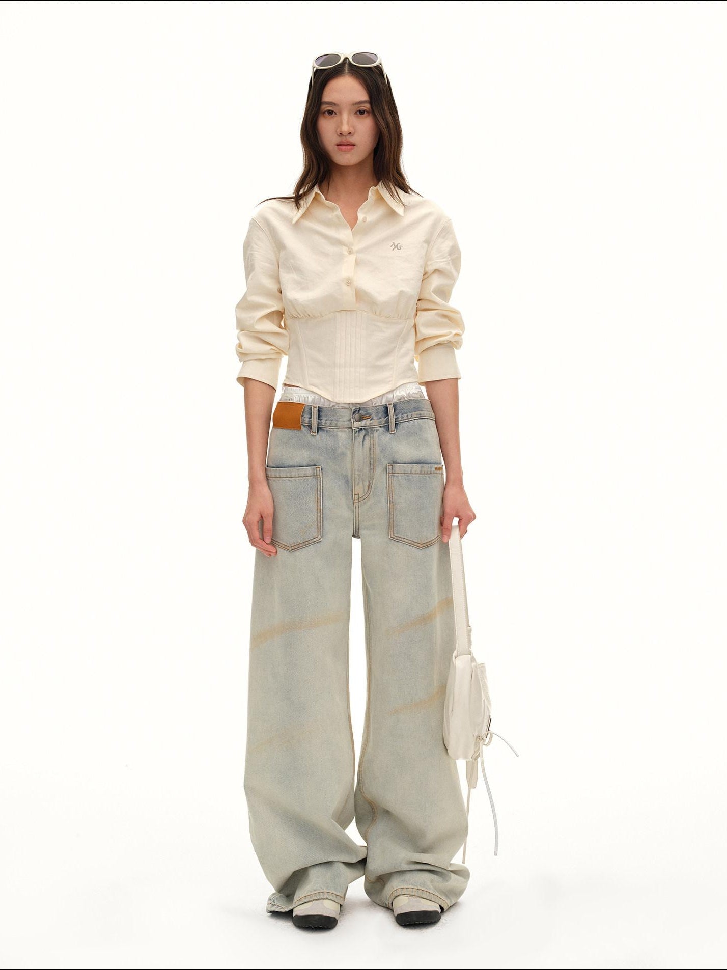 NAWSNOTAWEAR Breathable Sun Protection Tencel Blend Fitted Collar Cropped Women Cream Shirts