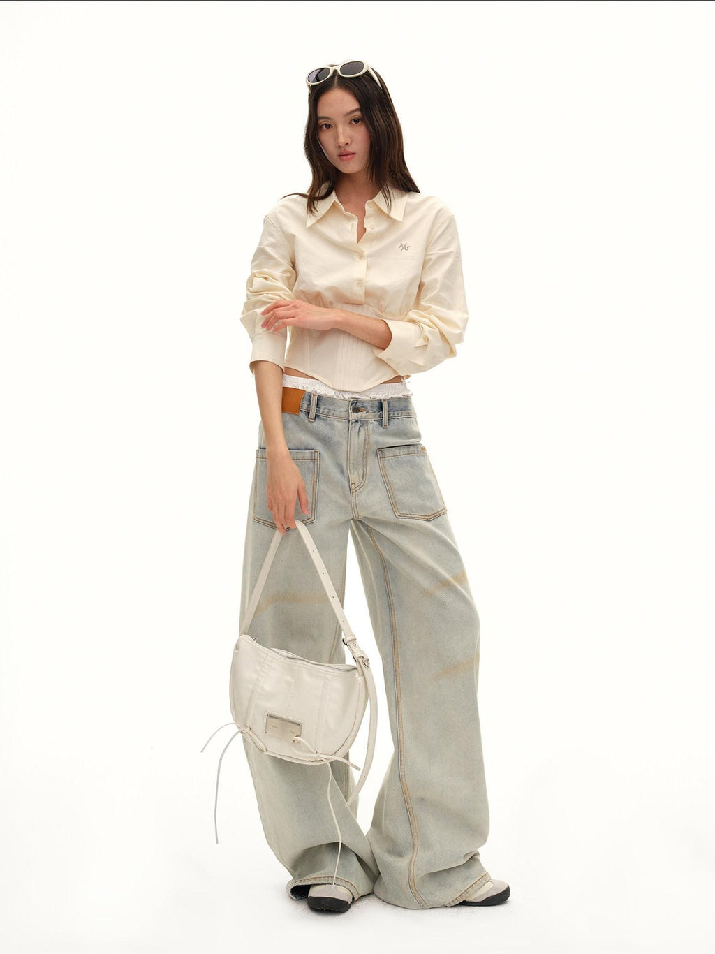 NAWSNOTAWEAR Breathable Sun Protection Tencel Blend Fitted Collar Cropped Women Cream Shirts