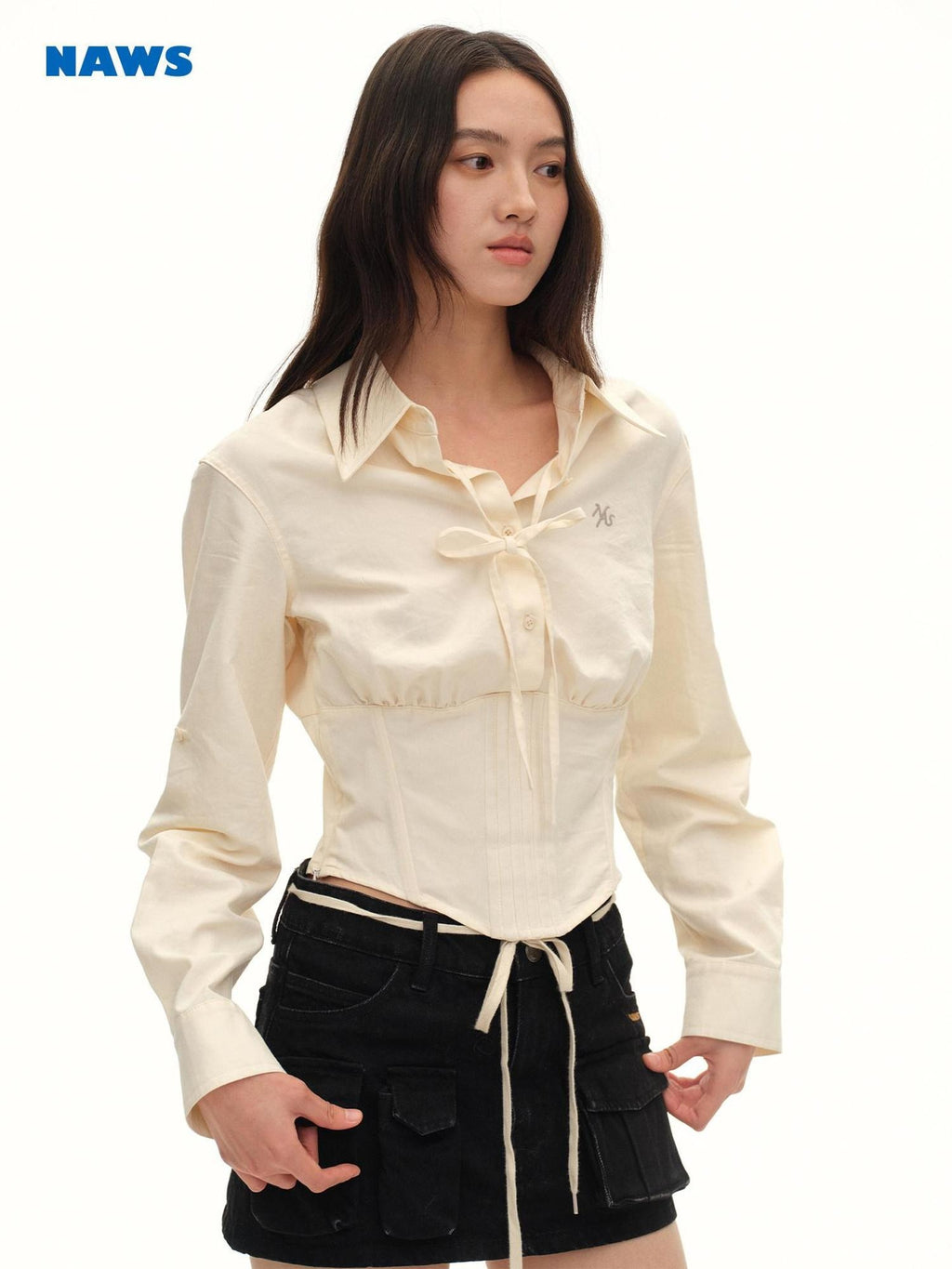 NAWSNOTAWEAR Breathable Sun Protection Tencel Blend Fitted Collar Cropped Women Cream Shirts