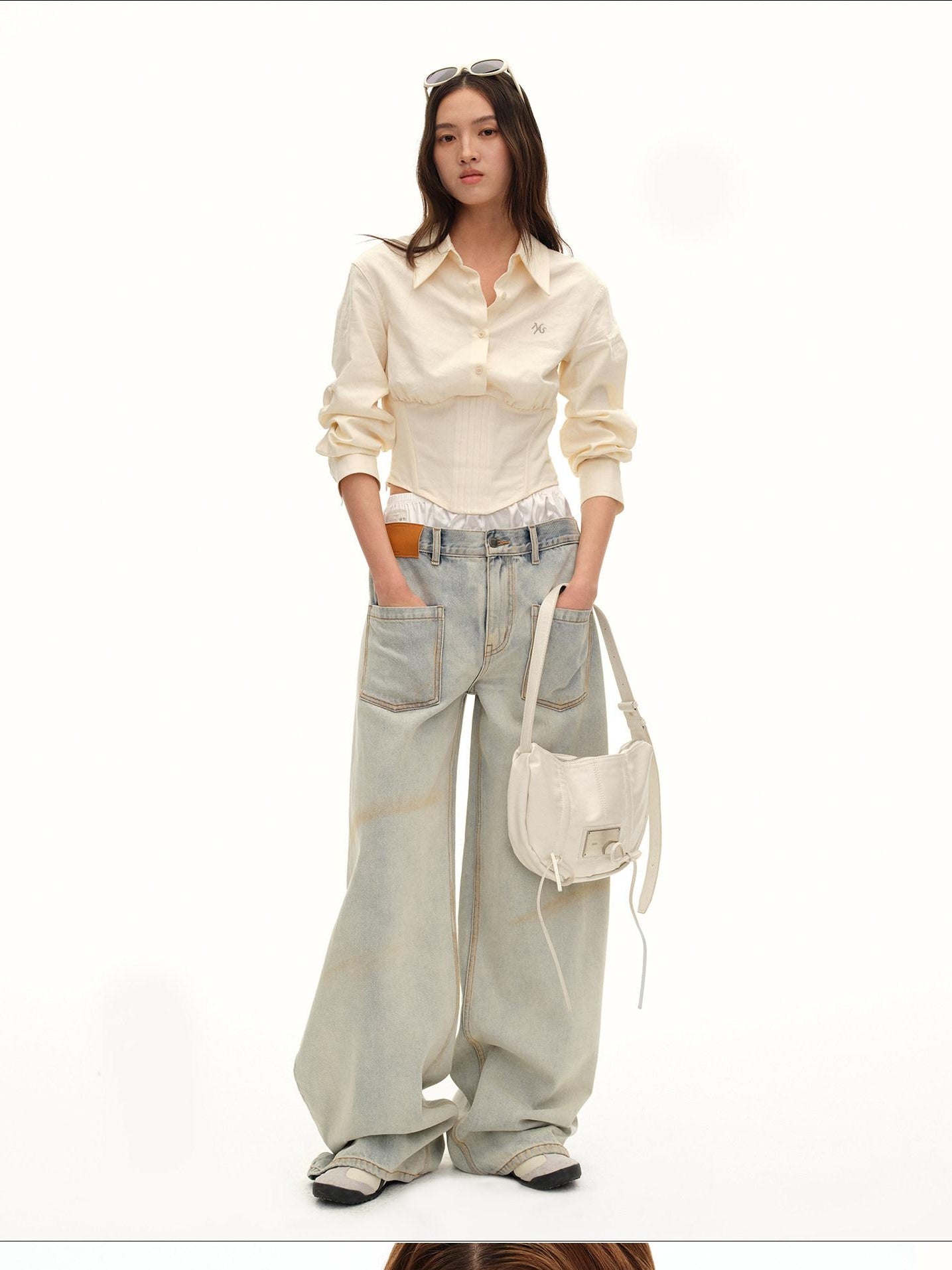 NAWSNOTAWEAR Breathable Sun Protection Tencel Blend Fitted Collar Cropped Women Cream Shirts