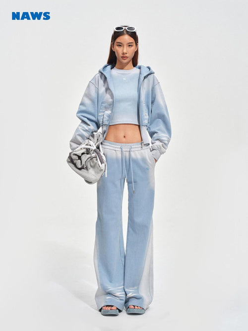 NAWSNOTAWEAR Brushed Cotton Slim Flare Drawstring Waist Women Ice Mist Blue Sweatpants
