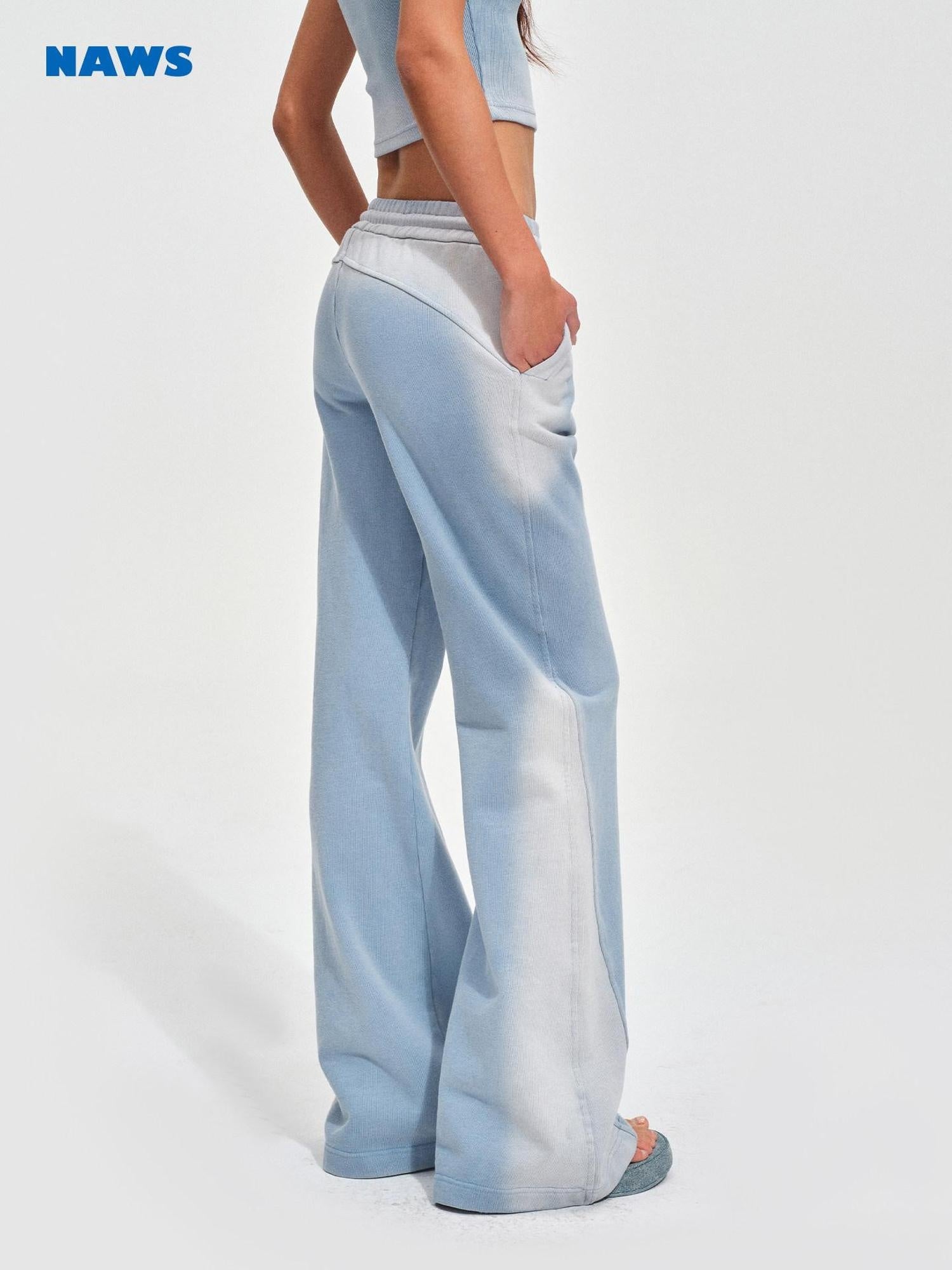 NAWSNOTAWEAR Brushed Cotton Slim Flare Drawstring Waist Women Ice Mist Blue Sweatpants