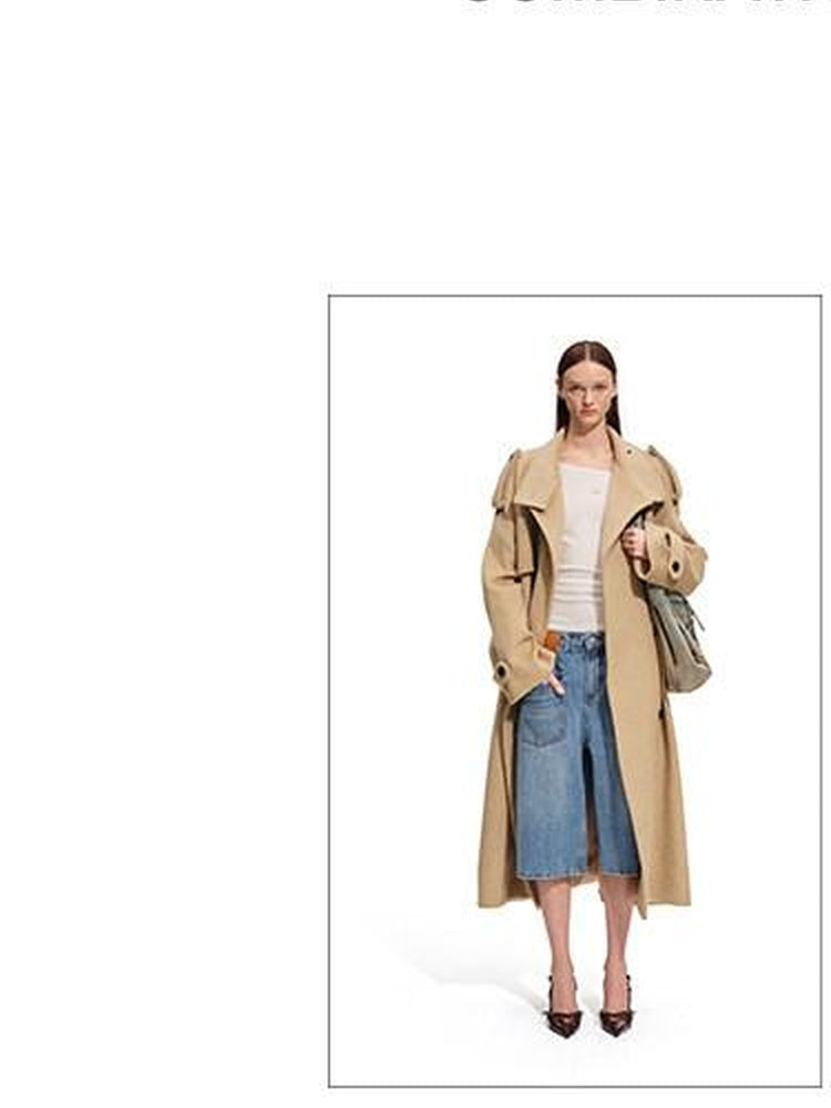 NAWSNOTAWEAR Brushed Wool Blend Oversized Double Breasted Longline Women Commuter Wool Coats