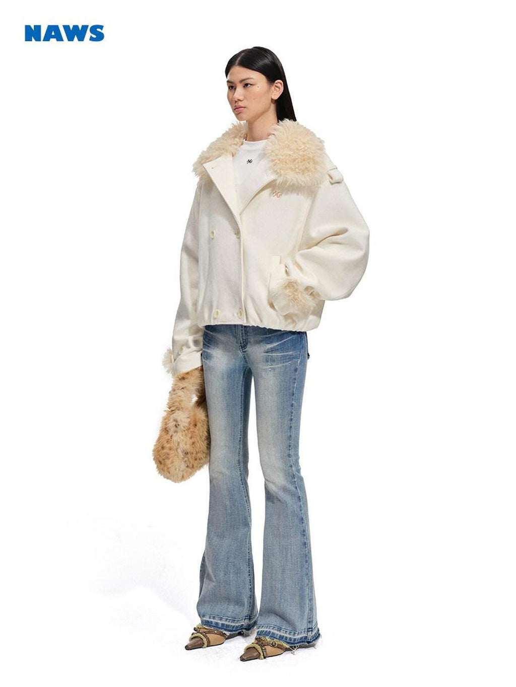 NAWSNOTAWEAR Brushed Wool Blend Relaxed Double Breasted Commuter Women Wool Coats