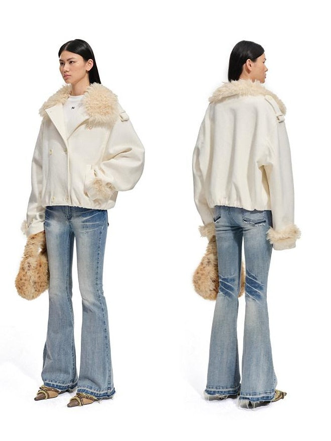 NAWSNOTAWEAR Brushed Wool Blend Relaxed Double Breasted Commuter Women Wool Coats
