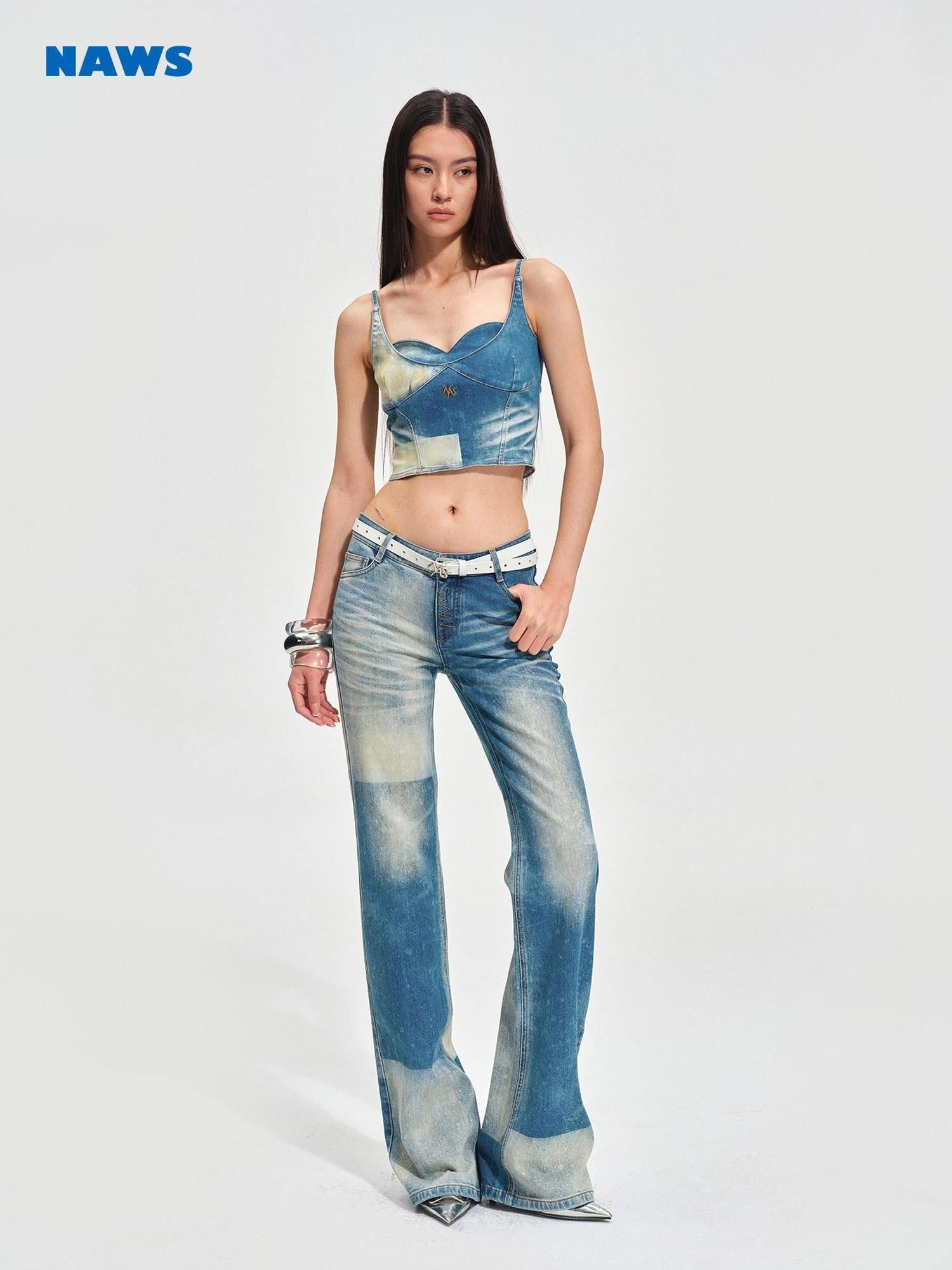 NAWSNOTAWEAR Button Fly Vintage Natural Waist Galaxy Blue Straight Leg Jeans