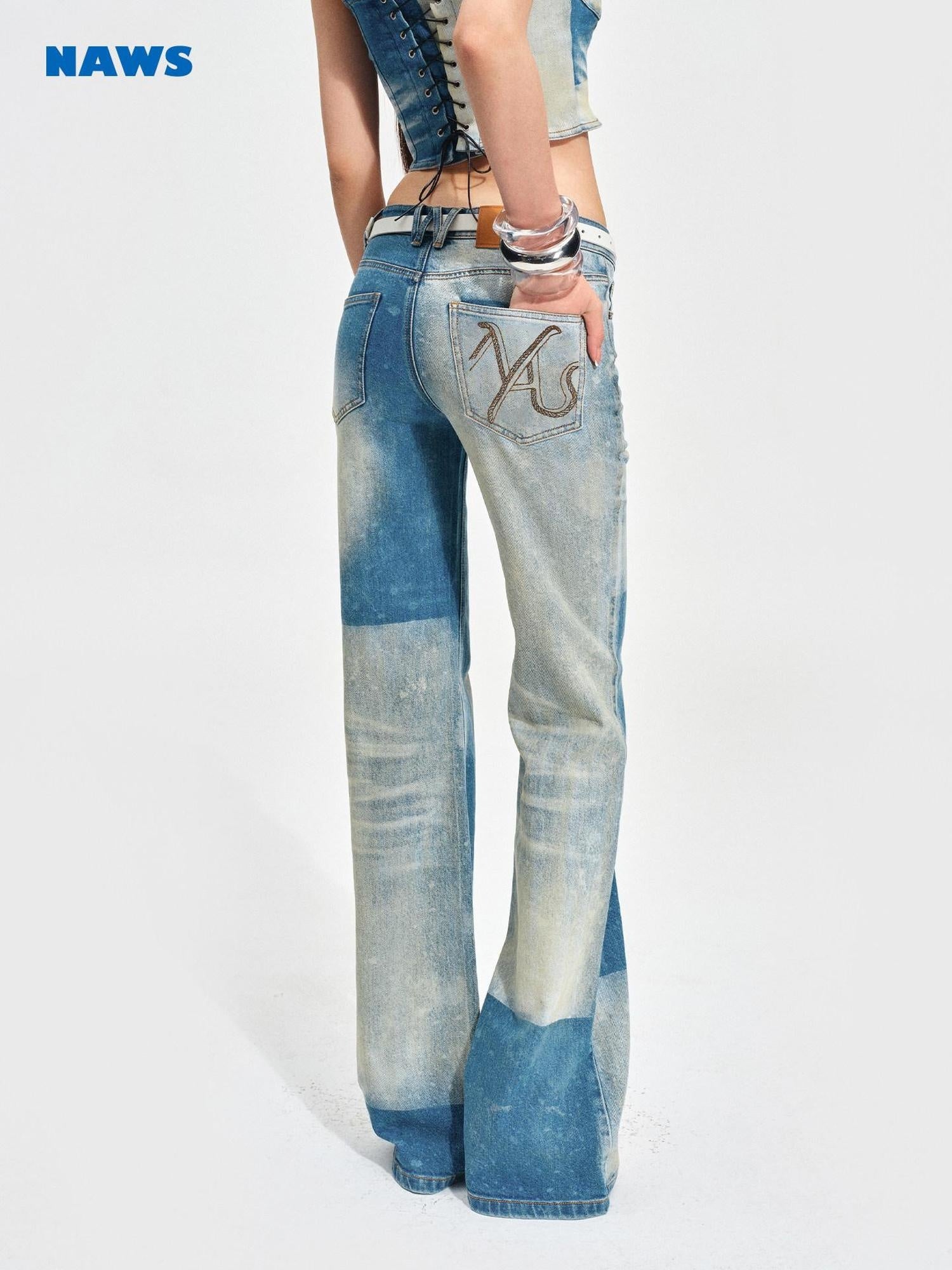 NAWSNOTAWEAR Button Fly Vintage Natural Waist Galaxy Blue Straight Leg Jeans