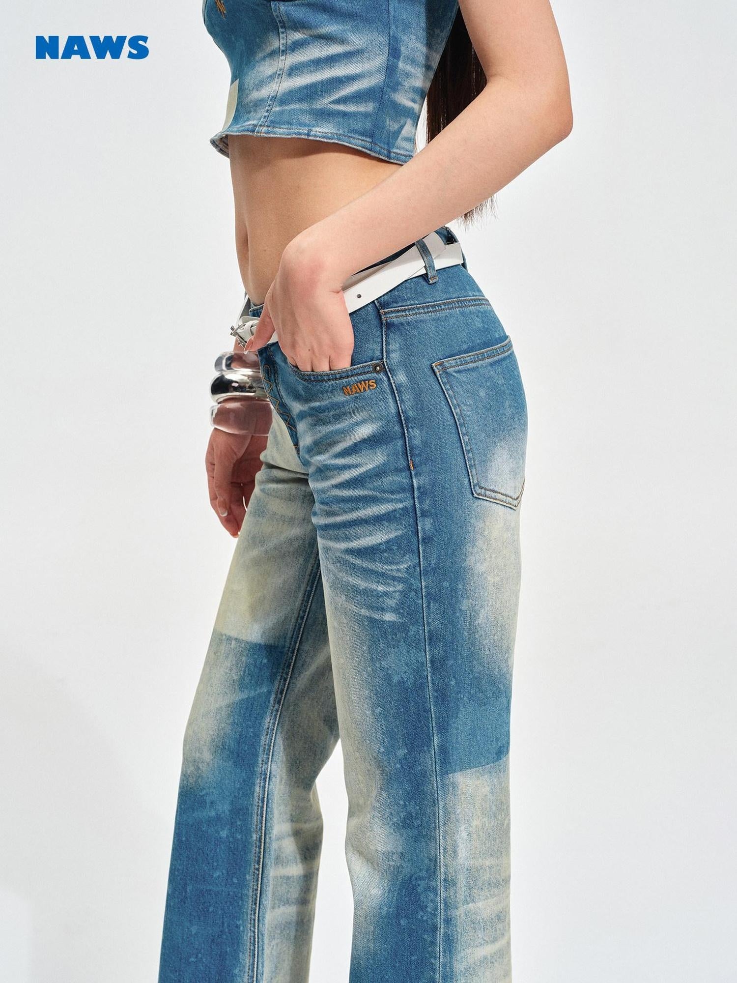 NAWSNOTAWEAR Button Fly Vintage Natural Waist Galaxy Blue Straight Leg Jeans