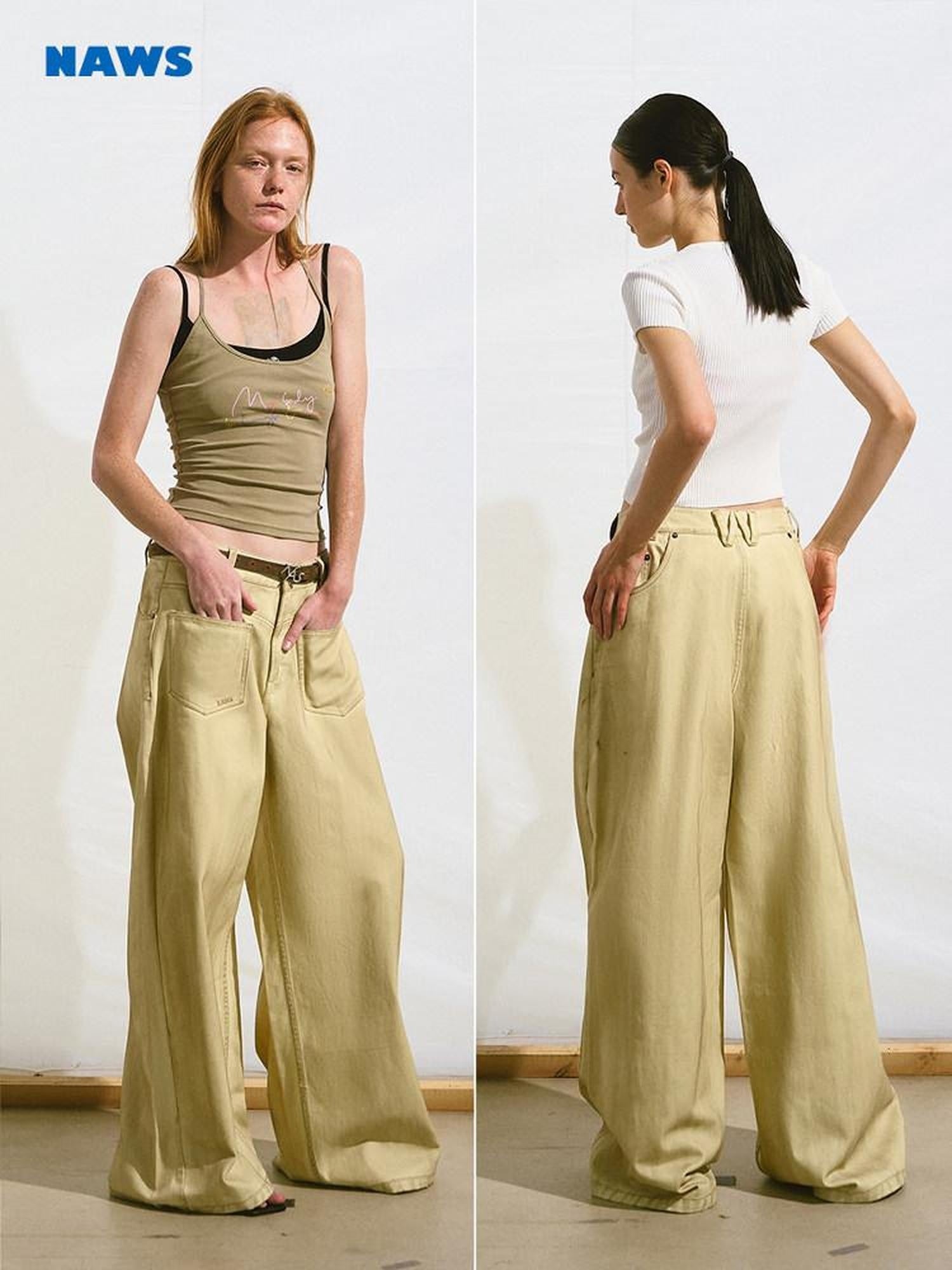 NAWSNOTAWEAR Cheese Yellow Distressed Micro Stretch Relaxed Natural Waist Wide Leg Jeans