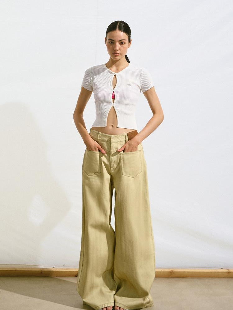 NAWSNOTAWEAR Cheese Yellow Distressed Micro Stretch Relaxed Natural Waist Wide Leg Jeans