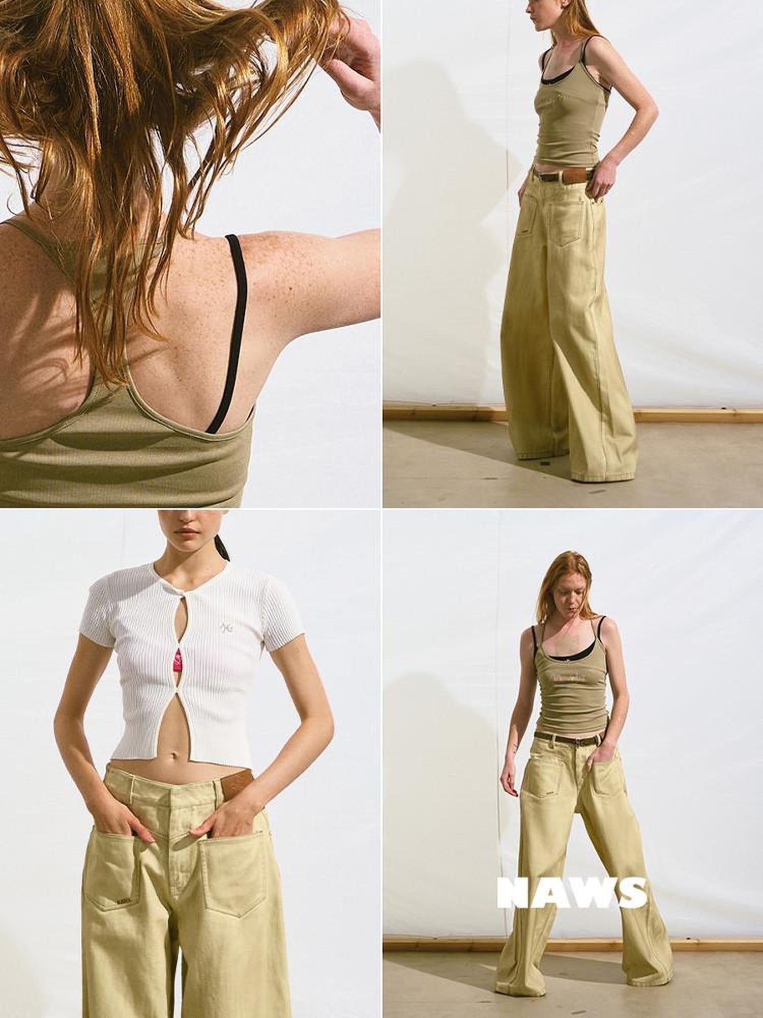 NAWSNOTAWEAR Cheese Yellow Distressed Micro Stretch Relaxed Natural Waist Wide Leg Jeans