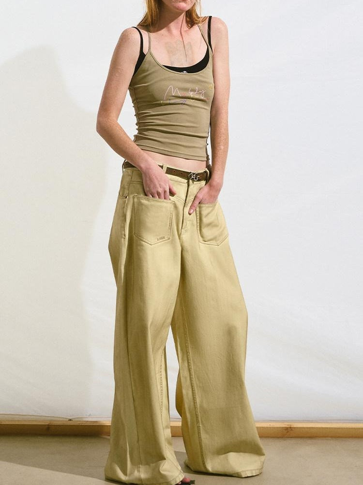NAWSNOTAWEAR Cheese Yellow Distressed Micro Stretch Relaxed Natural Waist Wide Leg Jeans