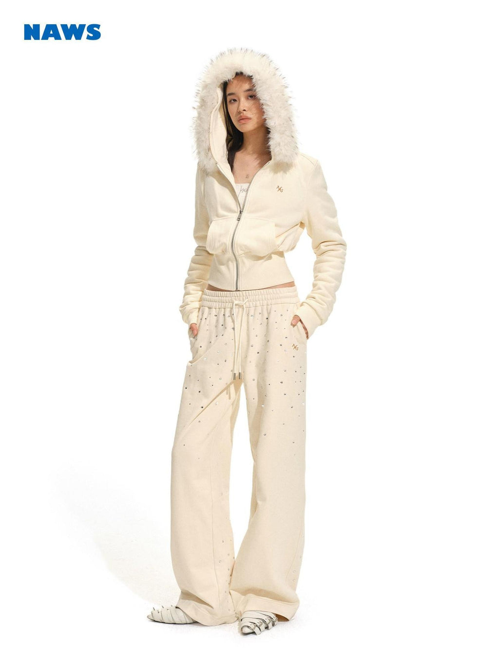 NAWSNOTAWEAR Cloud Beige Soft Zip Loose Fit Commuter Long Sleeve Womens Casual Hoodie
