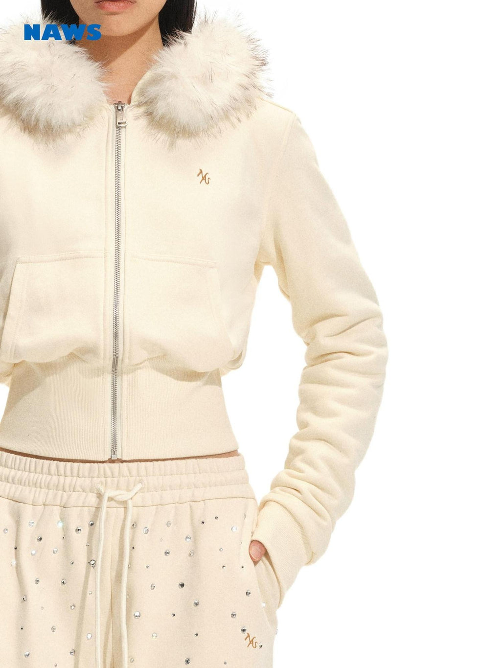 NAWSNOTAWEAR Cloud Beige Soft Zip Loose Fit Commuter Long Sleeve Womens Casual Hoodie