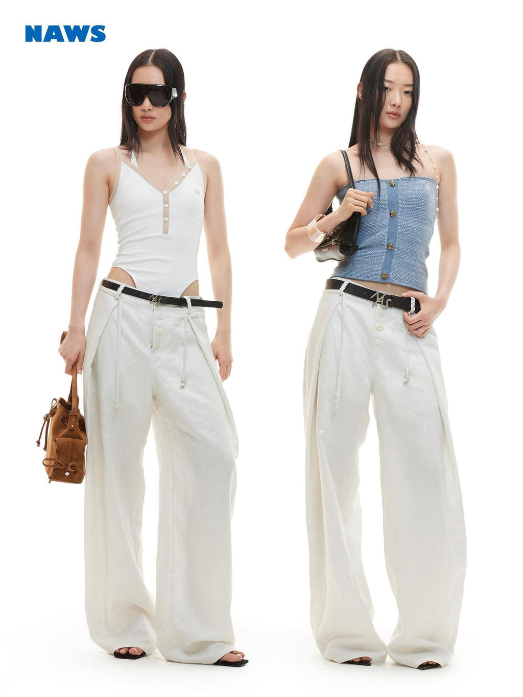 NAWSNOTAWEAR Cloud White Low Rise Button Fly Casual Non Stretch Retail Women Wide Leg Pants