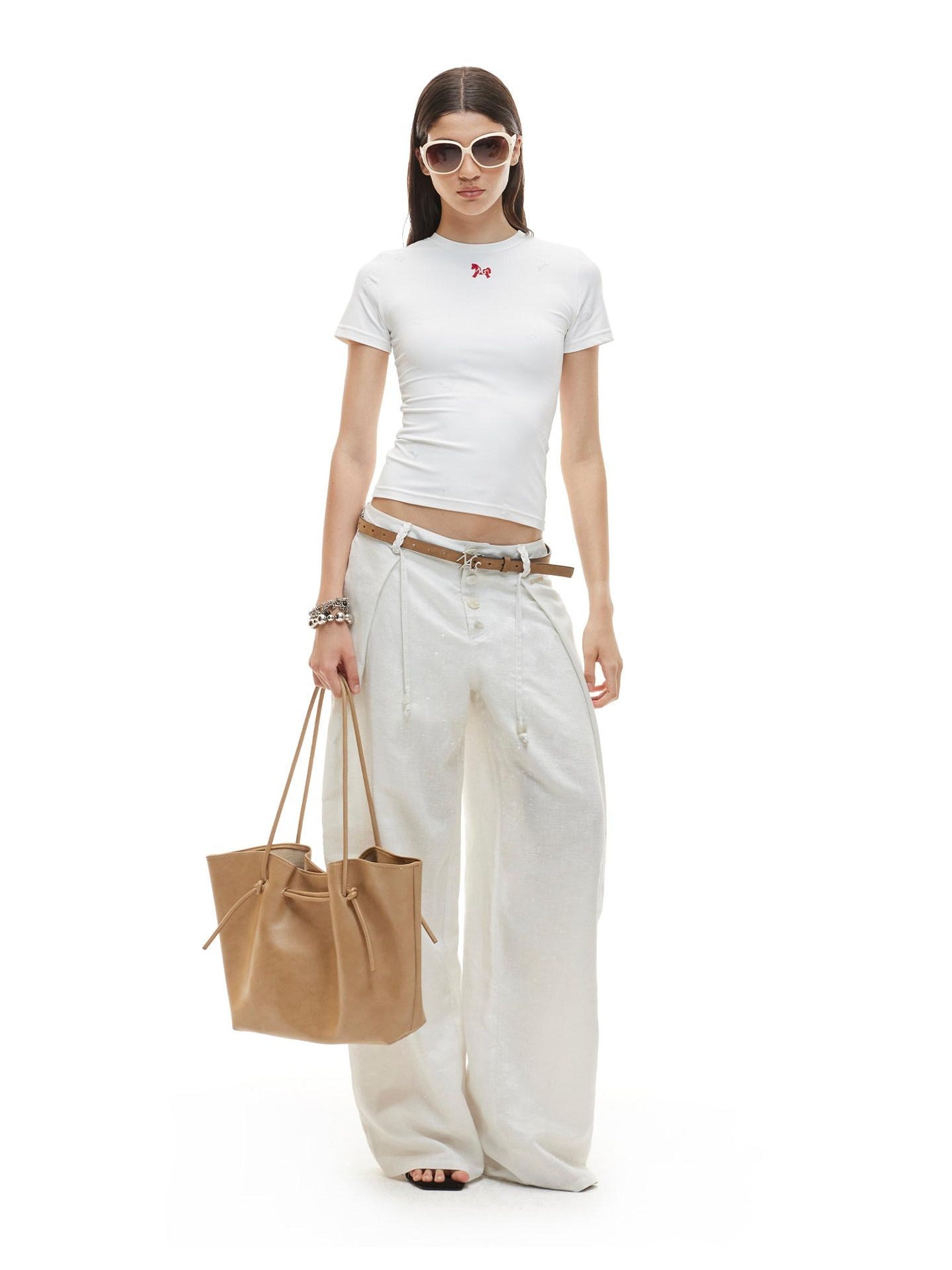 NAWSNOTAWEAR Cloud White Low Rise Button Fly Casual Non Stretch Retail Women Wide Leg Pants