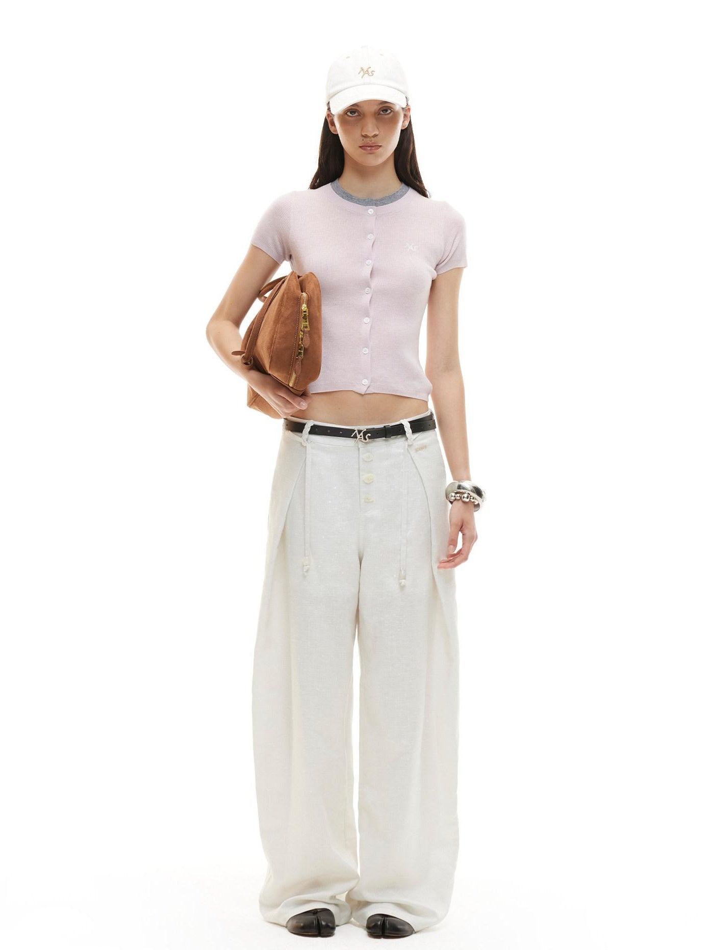 NAWSNOTAWEAR Cloud White Low Rise Button Fly Casual Non Stretch Retail Women Wide Leg Pants
