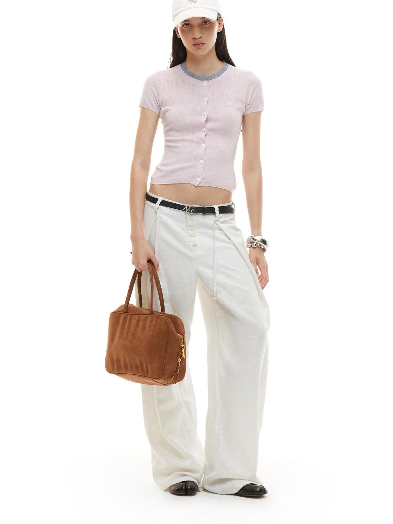 NAWSNOTAWEAR Cloud White Low Rise Button Fly Casual Non Stretch Retail Women Wide Leg Pants