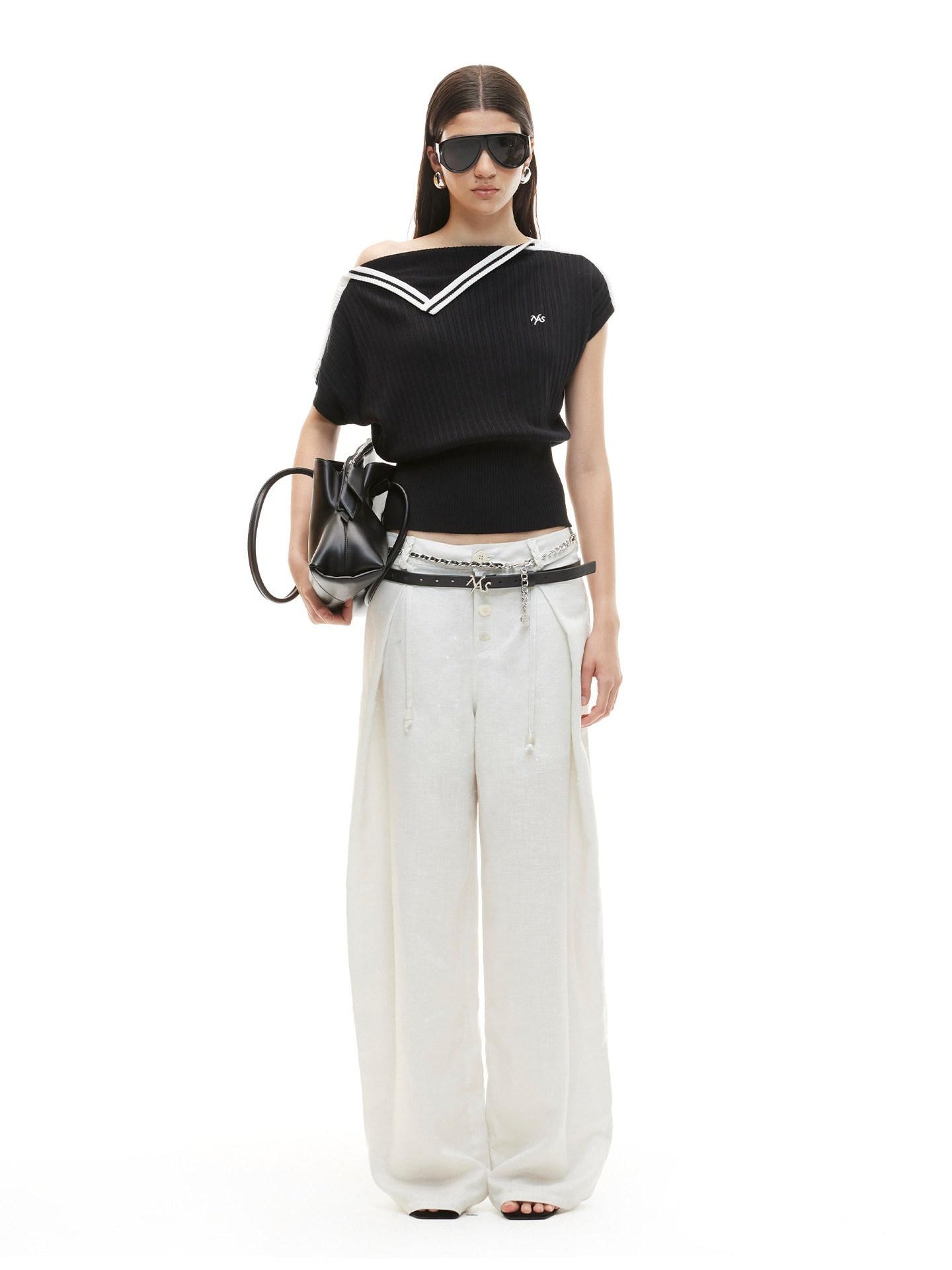 NAWSNOTAWEAR Cloud White Low Rise Button Fly Casual Non Stretch Retail Women Wide Leg Pants