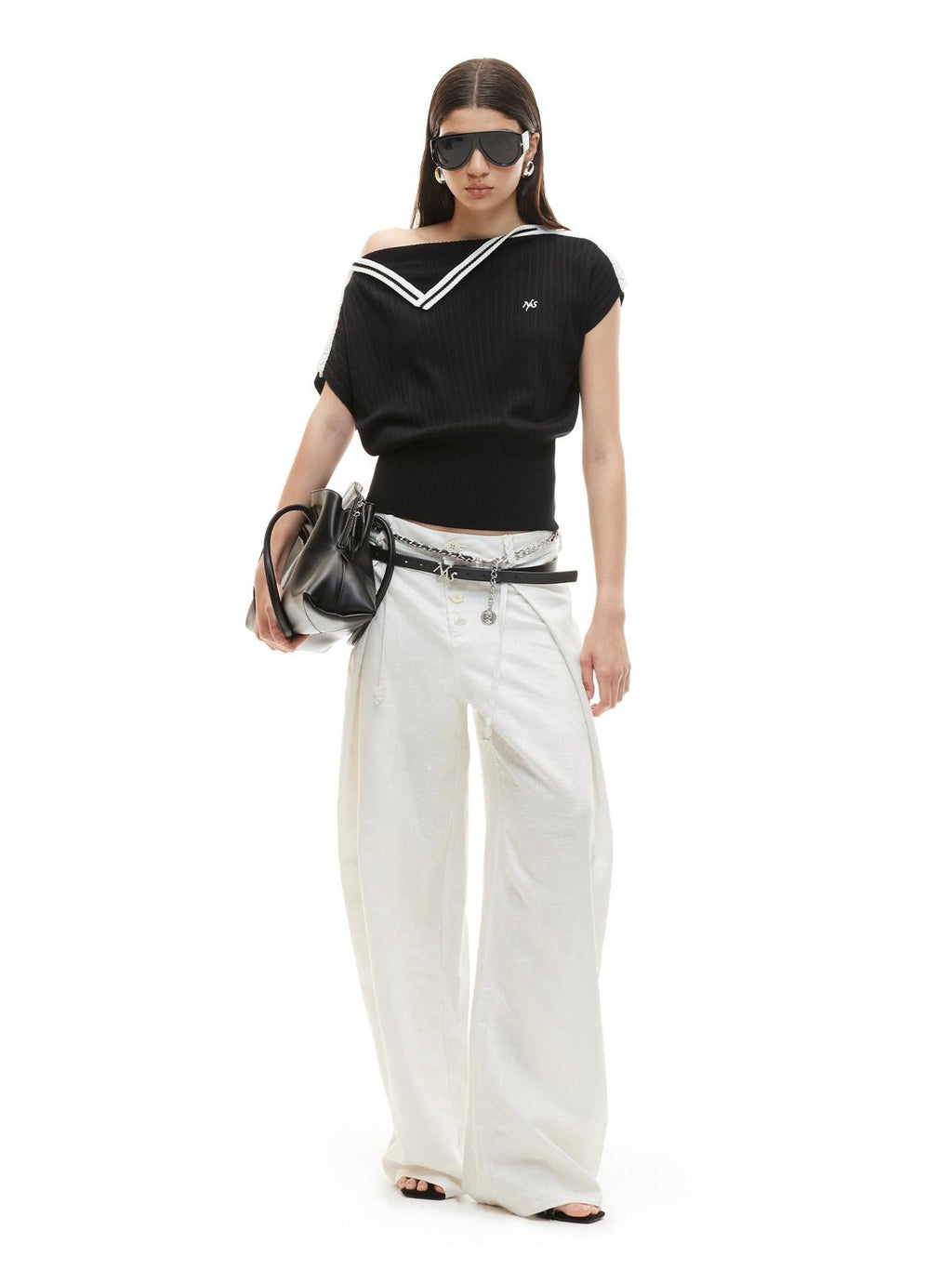 NAWSNOTAWEAR Cloud White Low Rise Button Fly Casual Non Stretch Retail Women Wide Leg Pants