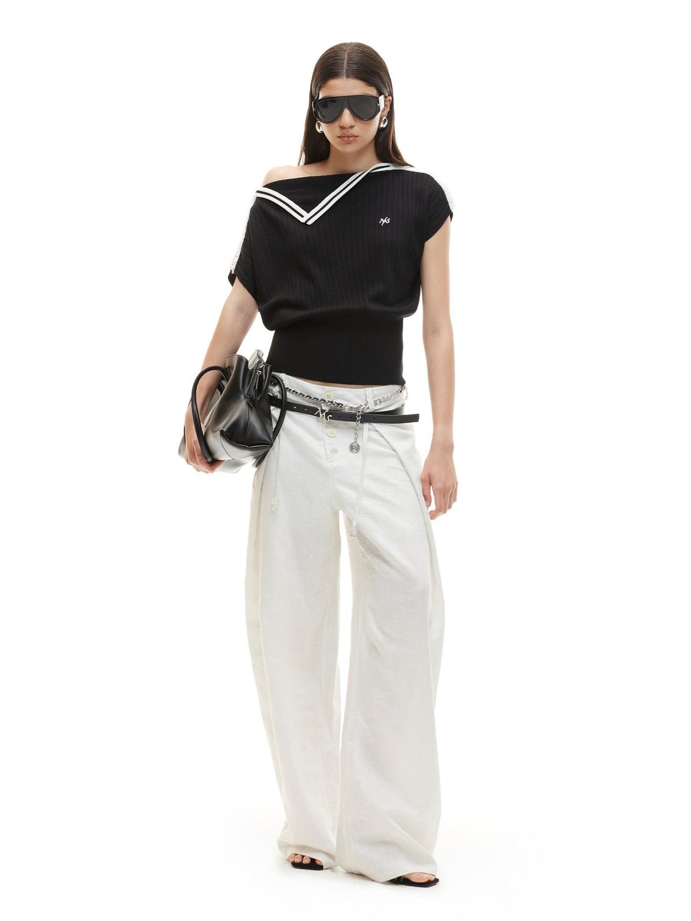 NAWSNOTAWEAR Cloud White Low Rise Button Fly Casual Non Stretch Retail Women Wide Leg Pants