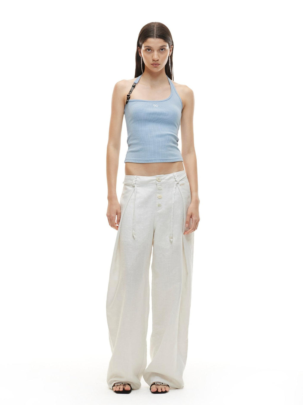 NAWSNOTAWEAR Cloud White Low Rise Button Fly Casual Non Stretch Retail Women Wide Leg Pants