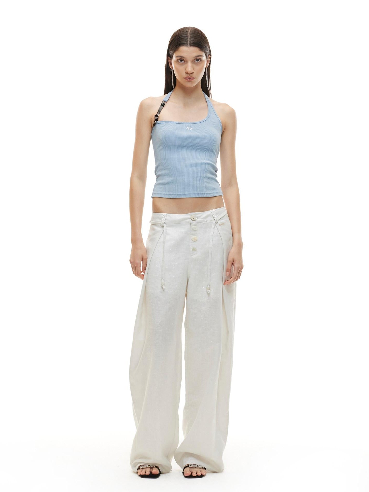 NAWSNOTAWEAR Cloud White Low Rise Button Fly Casual Non Stretch Retail Women Wide Leg Pants