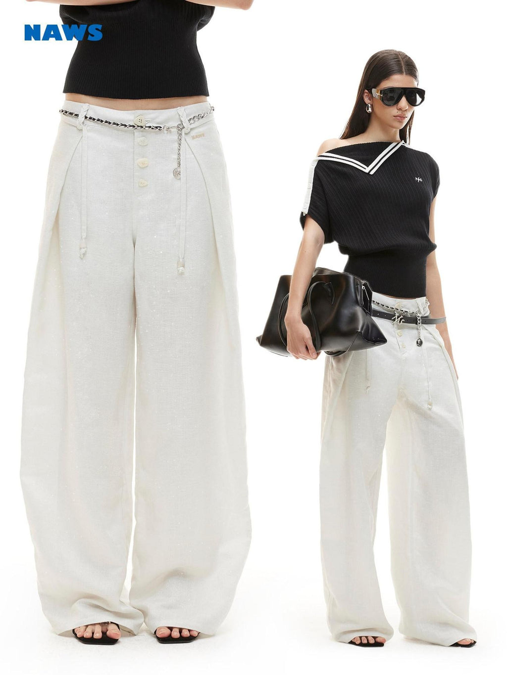 NAWSNOTAWEAR Cloud White Low Rise Button Fly Casual Non Stretch Retail Women Wide Leg Pants
