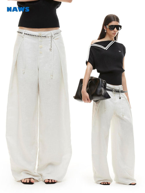 NAWSNOTAWEAR Cloud White Low Rise Button Fly Casual Non Stretch Retail Women Wide Leg Pants
