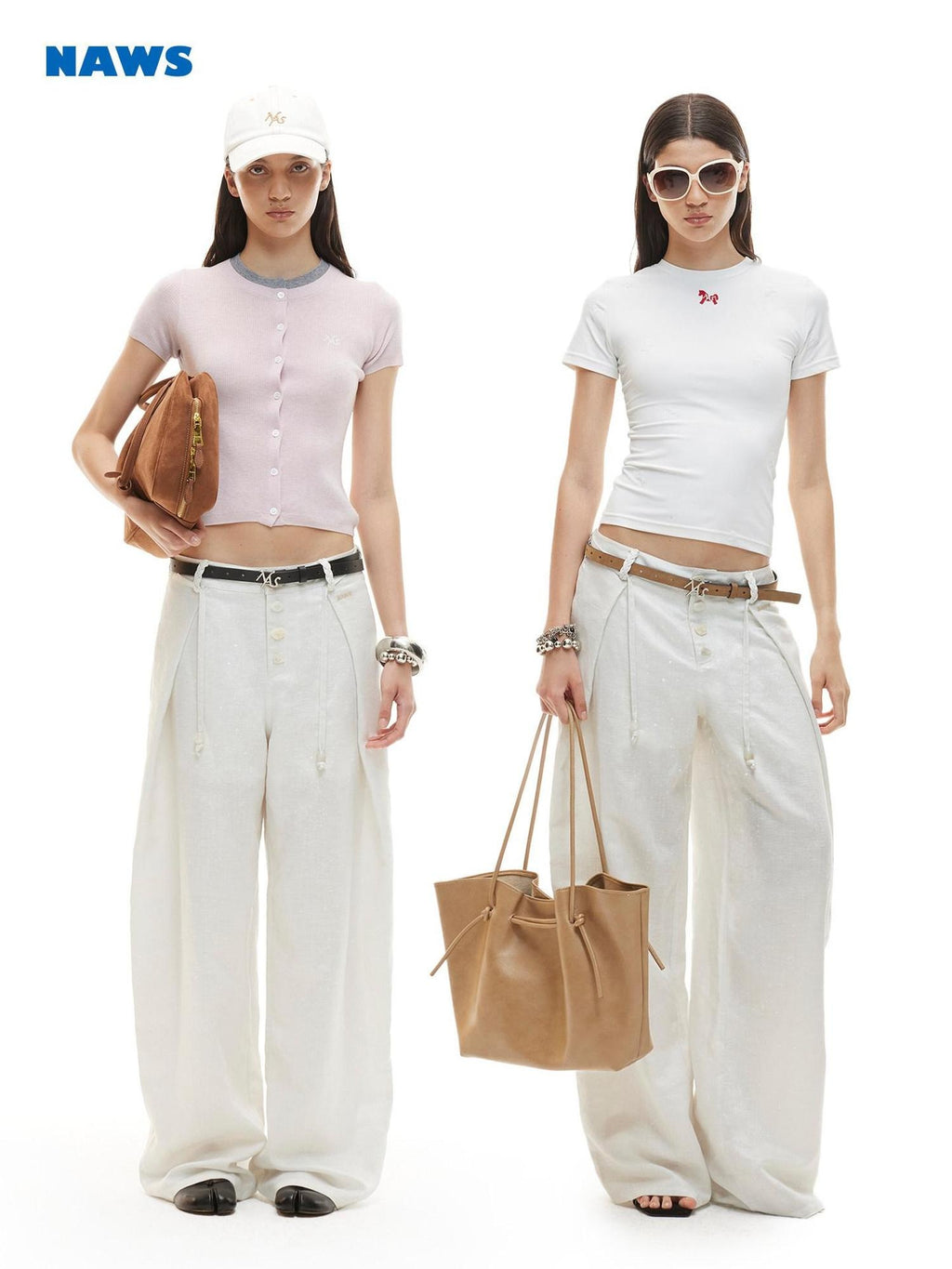 NAWSNOTAWEAR Cloud White Low Rise Button Fly Casual Non Stretch Retail Women Wide Leg Pants