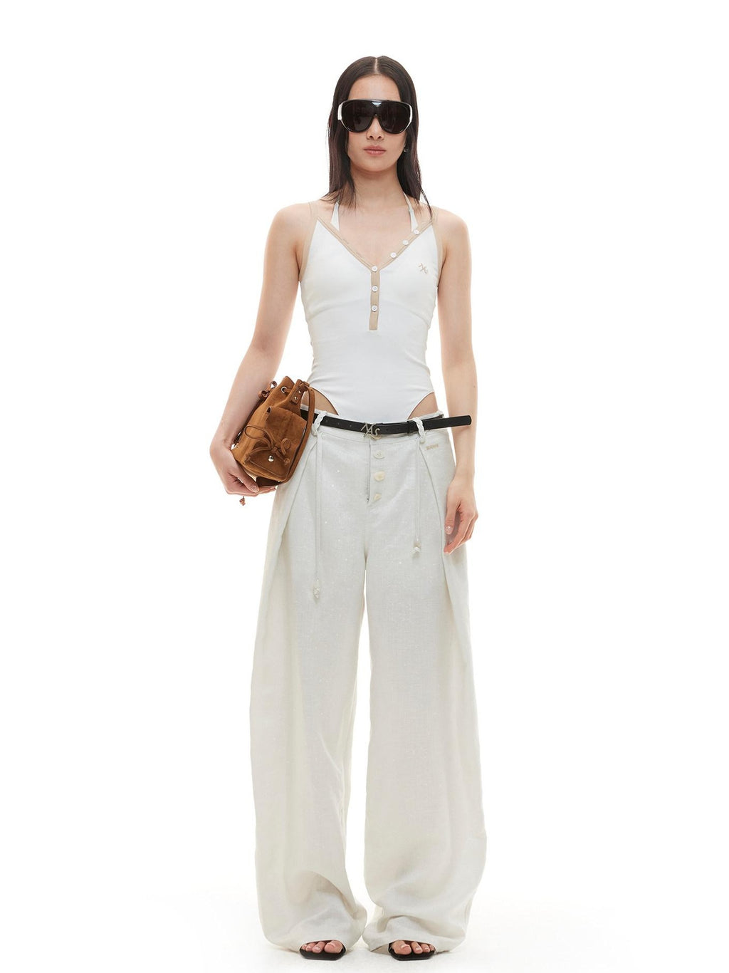 NAWSNOTAWEAR Cloud White Low Rise Button Fly Casual Non Stretch Retail Women Wide Leg Pants