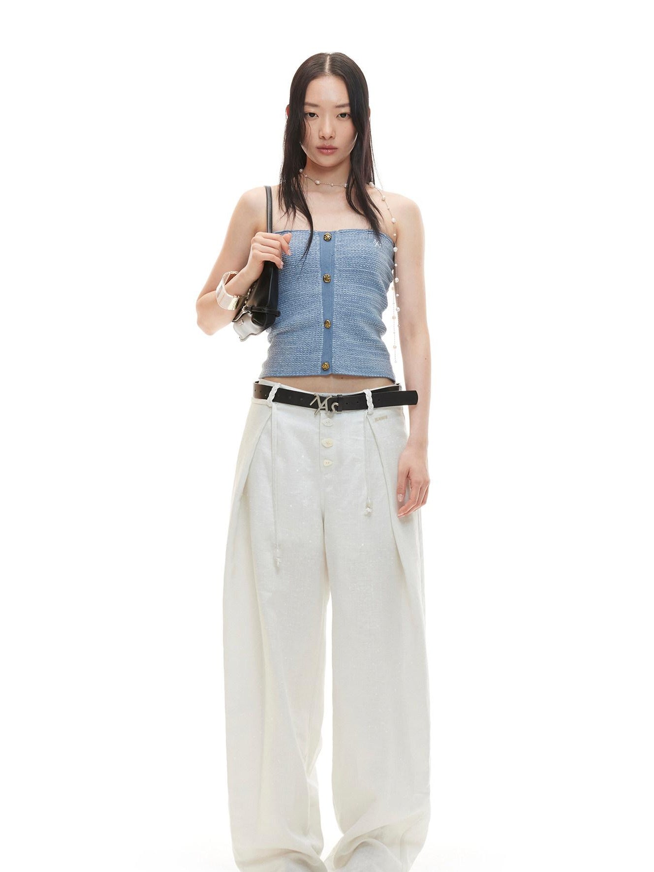 NAWSNOTAWEAR Cloud White Low Rise Button Fly Casual Non Stretch Retail Women Wide Leg Pants