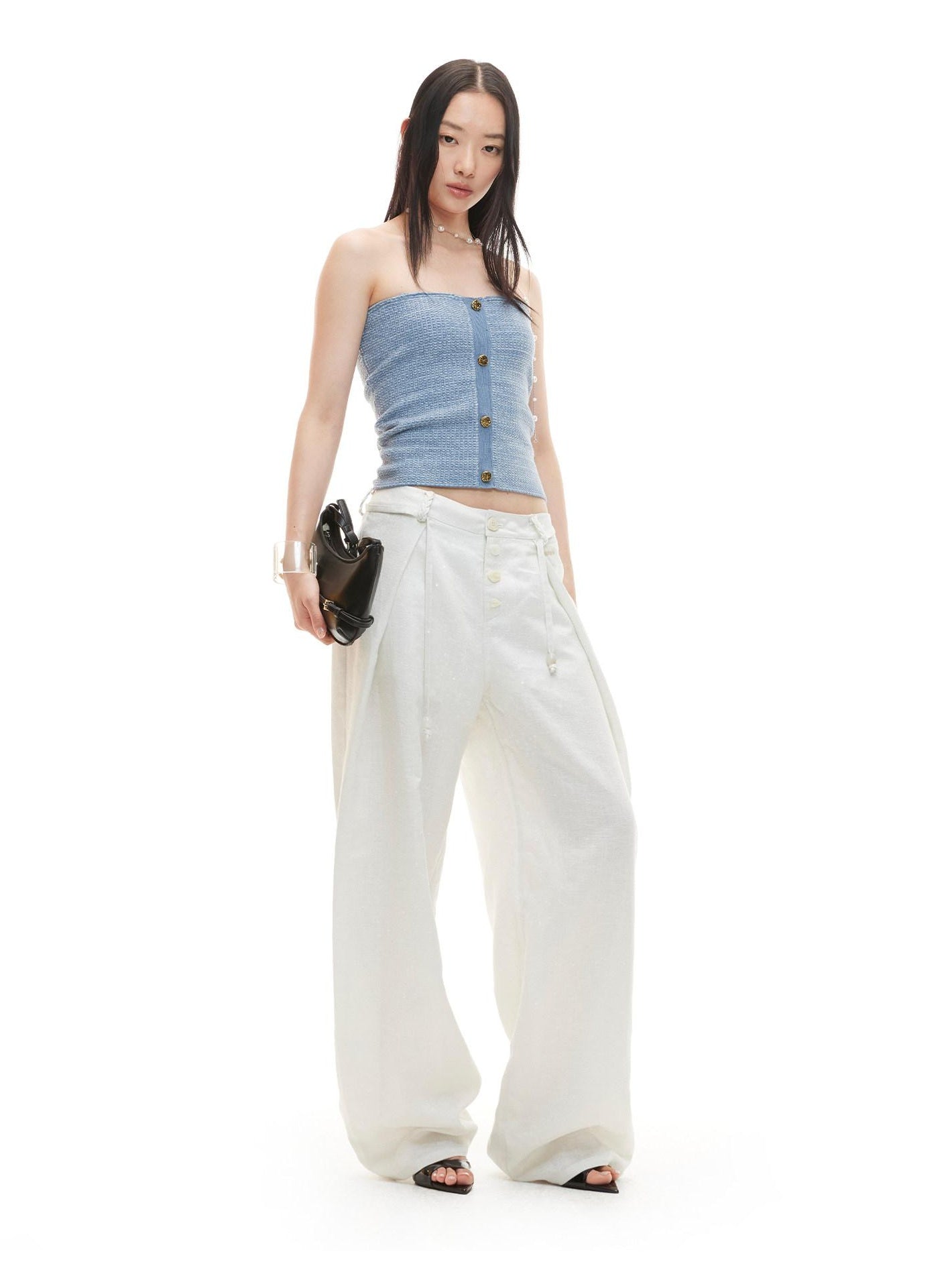 NAWSNOTAWEAR Cloud White Low Rise Button Fly Casual Non Stretch Retail Women Wide Leg Pants