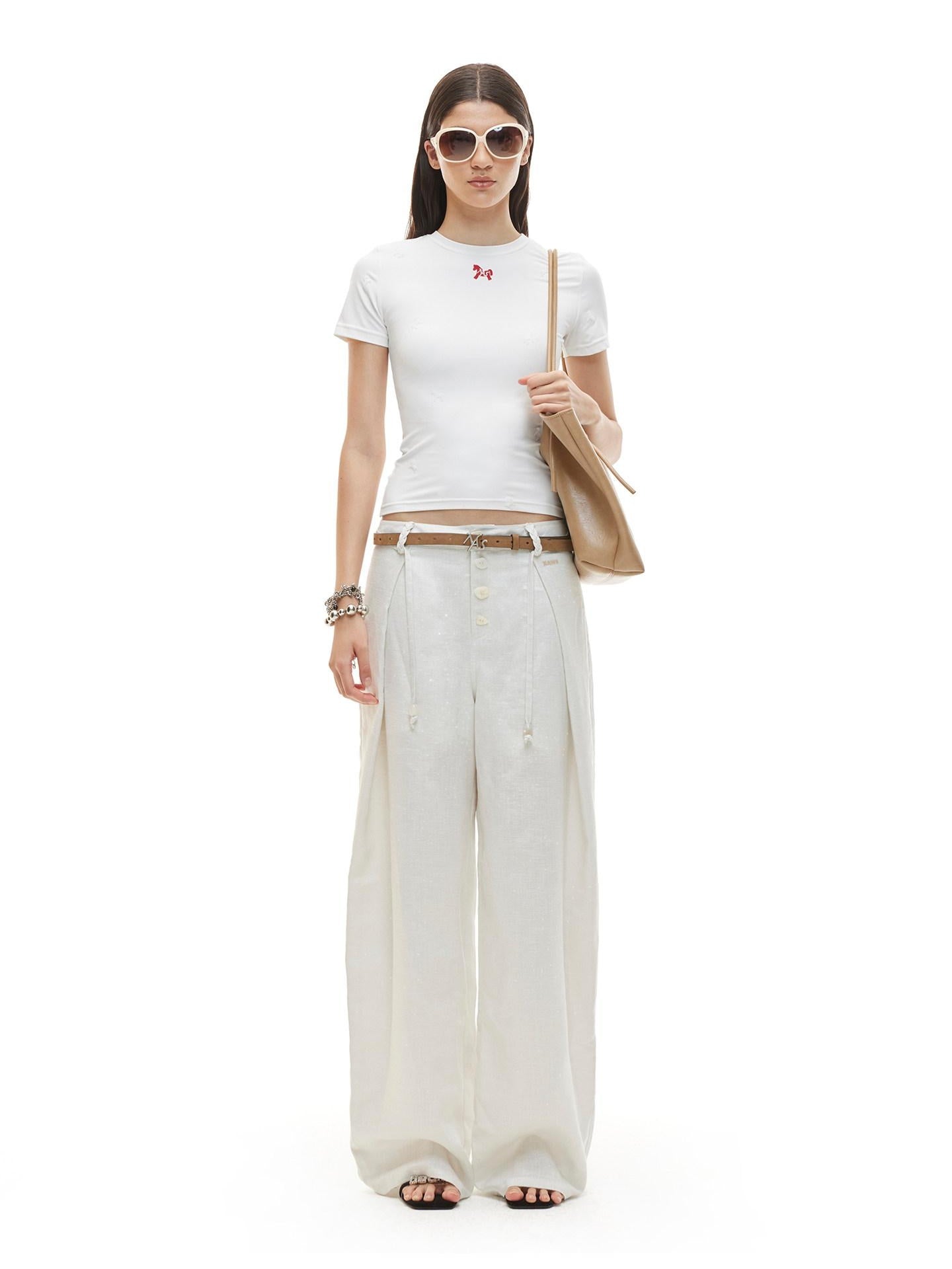 NAWSNOTAWEAR Cloud White Low Rise Button Fly Casual Non Stretch Retail Women Wide Leg Pants
