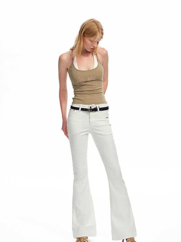NAWSNOTAWEAR Comfort Stretch Casual Slim Natural Waist Button Denim Flared Jeans