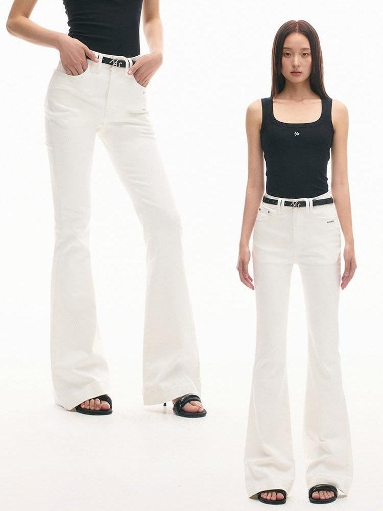 NAWSNOTAWEAR Comfort Stretch Casual Slim Natural Waist Button Denim Flared Jeans
