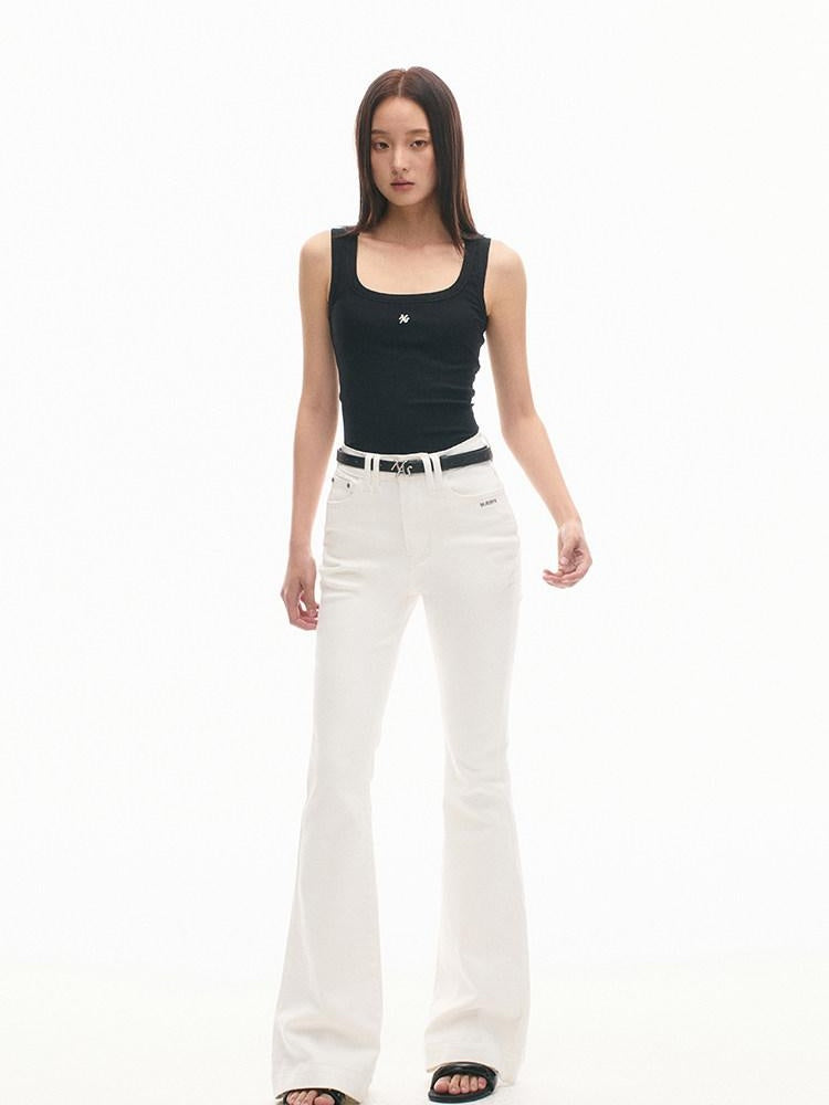 NAWSNOTAWEAR Comfort Stretch Casual Slim Natural Waist Button Denim Flared Jeans